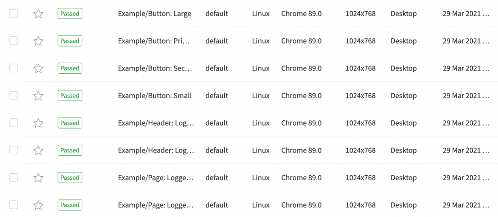 All passing tests are displayed in Applitools with a green "passed" label